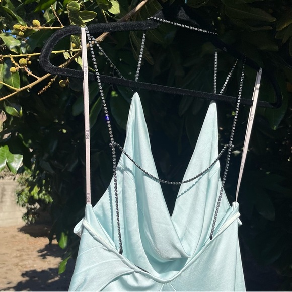 ET OCHS blue mint viscose draped knit crystal stone sleeveless draped midi dress - Picture 4 of 8